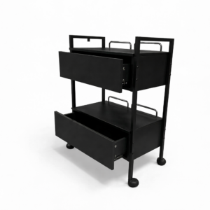 P Clinic Trolley Paris Kleur Zwart met 2 laden met aan beide Kanten houder voor loupelamp